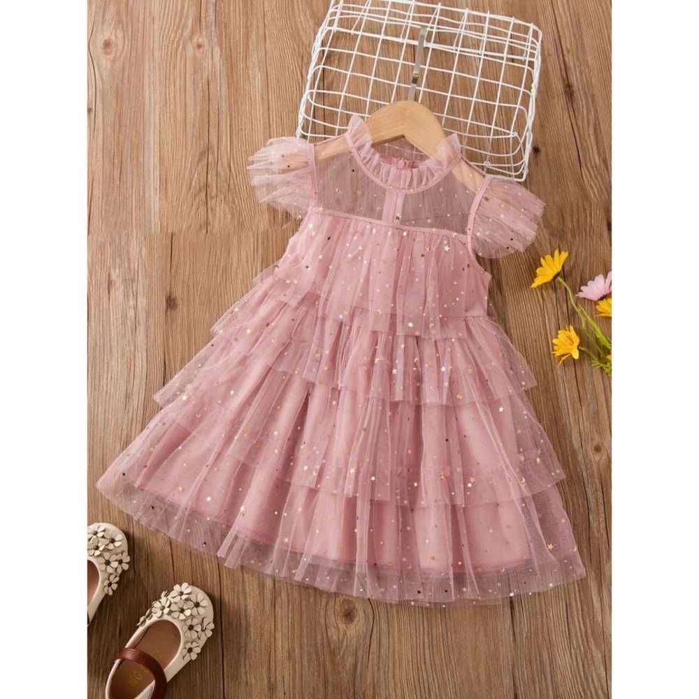 Shirley Toddler Girls Layered Hem Star Mesh Dress